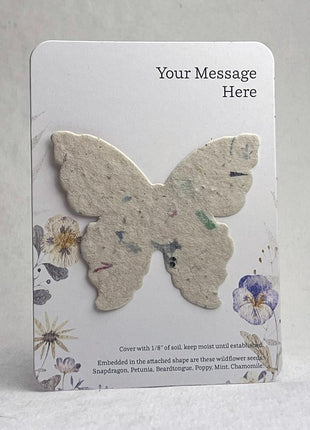 Custom, Personalized Favor - Recycled Card 3.5" x 4.875" w/ Seed Paper Butterfly 2.85" x 3" - Choose Print & Seed Paper Color - Set of 8
