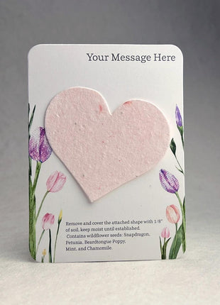 Custom, Personalized Favor Card - Recycled Card 3.5" x 4.875" w/ Seed Paper Heart 2.5" x 2.85" - Choose Print & Seed Paper Color - Set of 8