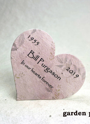 Custom, Personalized Large Seed Paper Hearts Set of 18 - Memorial Garden Print - Wildflower Seeds