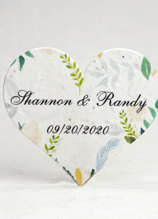 Custom, Personalized Large Seed Paper Hearts Set of 18 - Garden Print with your names and event date.