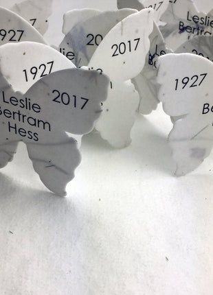 Custom Personalized Seed Paper Butterflies - Memorials, Celebrations of Life - 3" x 2.85" - Choose Your Paper Style