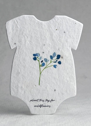 Custom Personalized Infant Bodysuit Shape with Floral Art | Birth Announcement or Baby Shower | Wildflower Seed Paper 3" x 2" | Set of 18