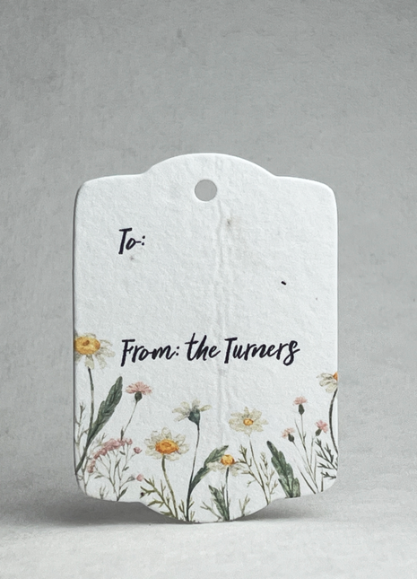 Custom, Personalized Tags - Handmade Wildflower Seed Paper - Floral Art - 3.25" x 2.375" - Set of 16
