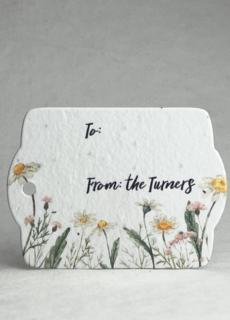 Custom, Personalized Tags - Handmade Wildflower Seed Paper - Floral Art - 3.25" x 2.375" - Set of 16