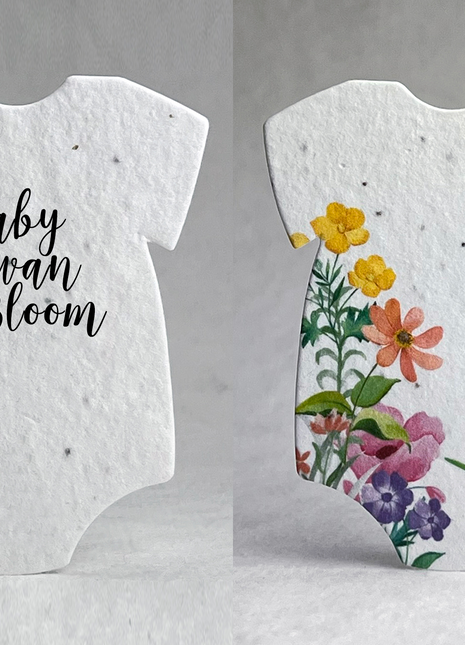 Handmade Seed Paper - Infant Bodysuit Shape - Double Sided Print - Set of 18