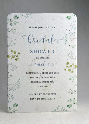 Handmade Seed Paper Bridal Shower Invitations - Watercolor Floral - 5" x 7" - Set of 4 w/ Envelopes