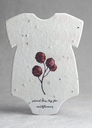 Custom Personalized Infant Bodysuit Shape with Floral Art | Birth Announcement or Baby Shower | Wildflower Seed Paper 3" x 2" | Set of 18