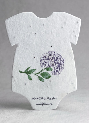 Custom Personalized Infant Bodysuit Shape with Floral Art | Birth Announcement or Baby Shower | Wildflower Seed Paper 3" x 2" | Set of 18