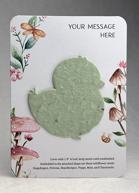Custom, Personalized Favor - Recycled Card 3.5" x 4.875" With Seed Paper Chick 2.5 x 2.3" - Choose Print & Seed Paper Color - Set of 8