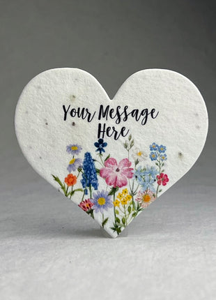 Custom Personalized Seed Paper Hearts - 2.5" x 2.85" - Floral Art