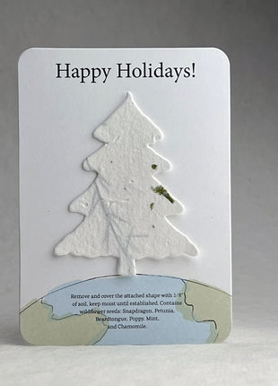Christmas Cards - Recycled Card 3.5" x 4.875" With Seed Paper Tree 2.5 x 2.3" - Set of 8 with Envelopes