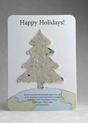 Christmas Cards - Recycled Card 3.5" x 4.875" With Seed Paper Tree 2.5 x 2.3" - Set of 8 with Envelopes