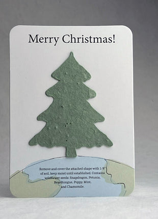 Christmas Cards - Recycled Card 3.5" x 4.875" With Seed Paper Tree 2.5 x 2.3" - Set of 8 with Envelopes