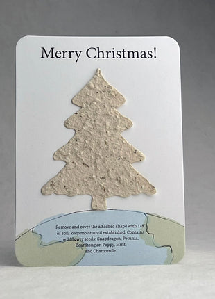 Christmas Cards - Recycled Card 3.5" x 4.875" With Seed Paper Tree 2.5 x 2.3" - Set of 8 with Envelopes