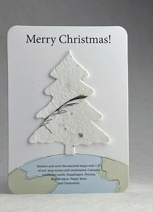 Christmas Cards - Recycled Card 3.5" x 4.875" With Seed Paper Tree 2.5 x 2.3" - Set of 8 with Envelopes