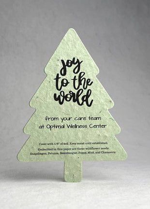 Personalized Tree Shape Holiday Cards - Handmade Wildflower Seed Paper - 3.5" x 4.88" Flat Cards with Envelopes