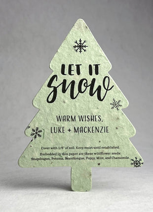 Personalized Tree Shape Holiday Cards - Handmade Wildflower Seed Paper - 3.5" x 4.88" Flat Cards with Envelopes