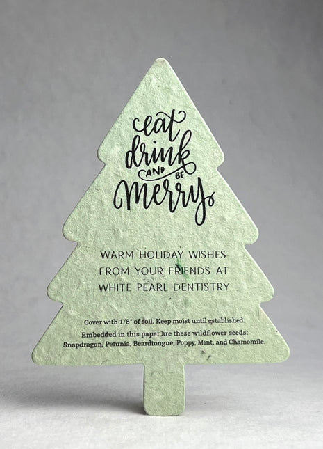 Personalized Tree Shape Holiday Cards - Handmade Wildflower Seed Paper - 3.5" x 4.88" Flat Cards with Envelopes