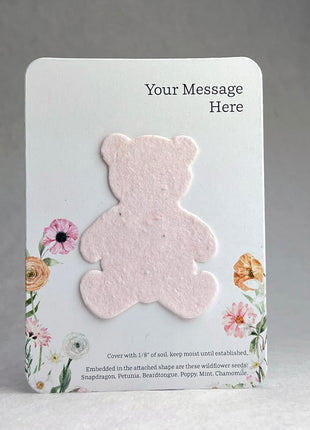 Custom, Personalized Favor - Recycled Card 3.5" x 4.875" With Seed Paper Teddy Bear 2" x 2.75" - Choose Print & Seed Paper Color - Set of 8