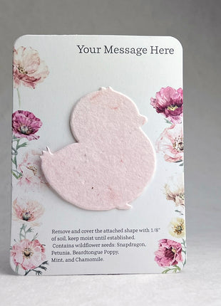 Custom, Personalized Favor - Recycled Card 3.5" x 4.875" With Seed Paper Chick 2.5 x 2.3" - Choose Print & Seed Paper Color - Set of 8