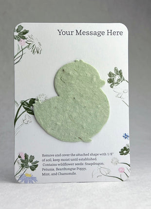 Custom, Personalized Favor - Recycled Card 3.5" x 4.875" With Seed Paper Chick 2.5 x 2.3" - Choose Print & Seed Paper Color - Set of 8