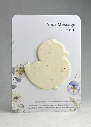 Custom, Personalized Favor - Recycled Card 3.5" x 4.875" With Seed Paper Chick 2.5 x 2.3" - Choose Print & Seed Paper Color - Set of 8