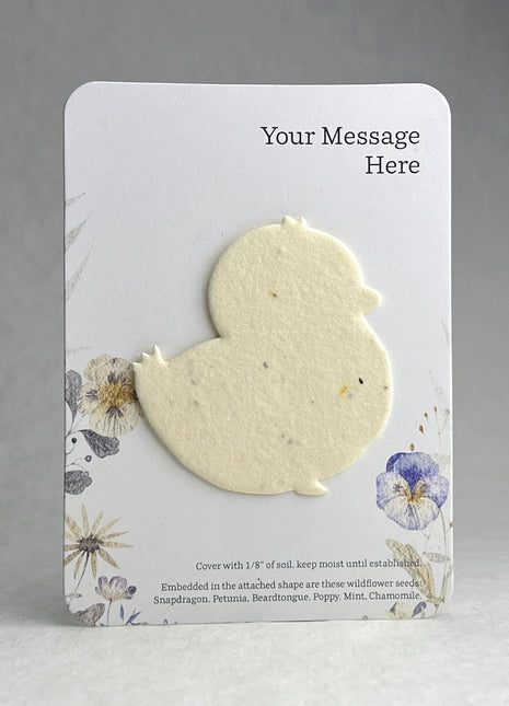 Custom, Personalized Favor - Recycled Card 3.5" x 4.875" With Seed Paper Chick 2.5 x 2.3" - Choose Print & Seed Paper Color - Set of 8