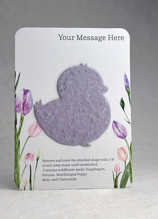 Custom, Personalized Favor - Recycled Card 3.5" x 4.875" With Seed Paper Chick 2.5 x 2.3" - Choose Print & Seed Paper Color - Set of 8