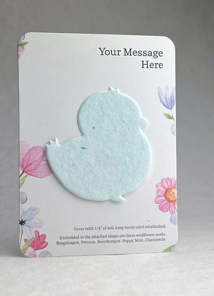 Custom, Personalized Favor - Recycled Card 3.5" x 4.875" With Seed Paper Chick 2.5 x 2.3" - Choose Print & Seed Paper Color - Set of 8