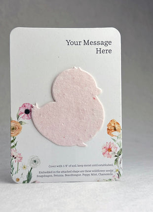 Custom, Personalized Favor - Recycled Card 3.5" x 4.875" With Seed Paper Chick 2.5 x 2.3" - Choose Print & Seed Paper Color - Set of 8
