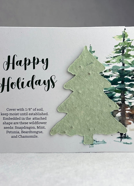 Christmas Cards - Recycled Card 3.875" x 5.125" With Seed Paper Tree 2.5 x 2.3" - Set of 8 with Envelopes