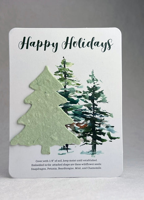 Christmas Cards - Recycled Card 3.875" x 5.125" With Seed Paper Tree 2.5 x 2.3" - Set of 8 with Envelopes