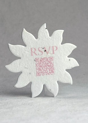 Handmade Wildflower Seed Paper - Flower Shape - RSVP with QR Code - 2.5" x 2.4" - Set of 24