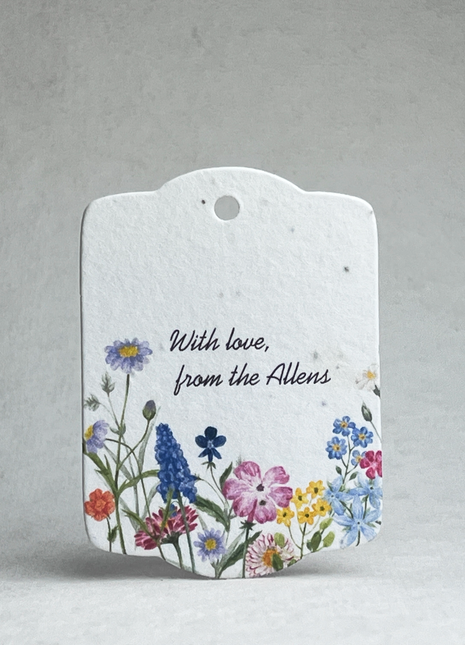 Custom, Personalized Tags - Handmade Wildflower Seed Paper - Floral Art - 3.25" x 2.375" - Set of 16