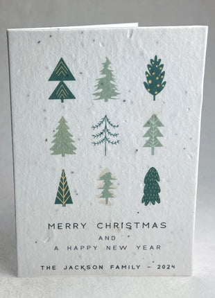 Personalized Holiday Cards - Nine Trees - Handmade Seed Paper - Set of 10 with Envelopes