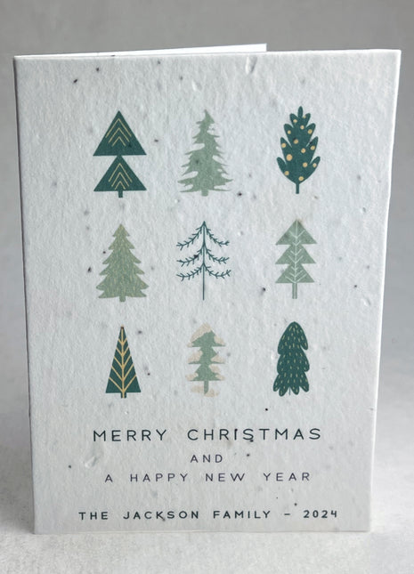 Personalized Holiday Cards - Nine Trees - Handmade Seed Paper - Set of 10 with Envelopes