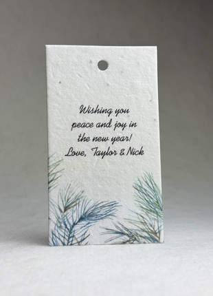 Custom, Personalized Handmade Seed Paper Tags - 3.5" x 2" - Choice of Holiday Art - Set of 16