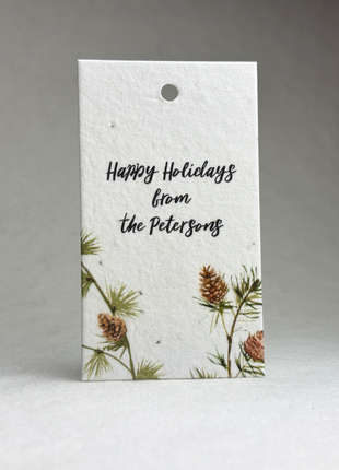 Custom, Personalized Handmade Seed Paper Tags - 3.5" x 2" - Choice of Holiday Art - Set of 16