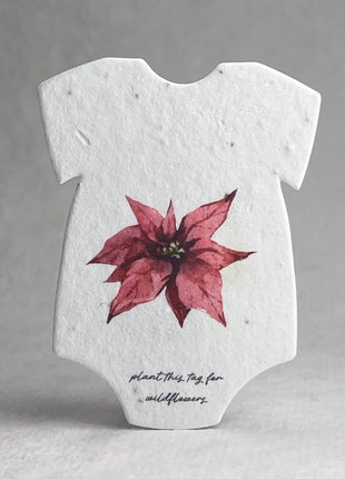 Custom Personalized Infant Bodysuit Shape with Floral Art | Birth Announcement or Baby Shower | Wildflower Seed Paper 3" x 2" | Set of 18
