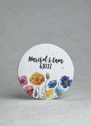 Personalized Wildflower Seed Paper Circles - 2" Diameter - Floral Art - Set of 24