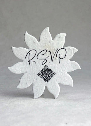 Handmade Wildflower Seed Paper - Flower Shape - RSVP with QR Code - 2.5" x 2.4" - Set of 24