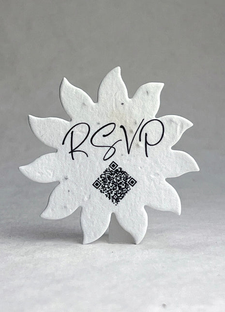 Handmade Wildflower Seed Paper - Flower Shape - RSVP with QR Code - 2.5" x 2.4" - Set of 24