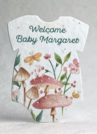 Custom, Personalized Infant Bodysuit Shape - Adorable Animals - Handmade Wildflower Seed Paper - 3.2" x 2.5" - Set of 18