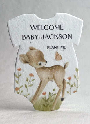 Custom, Personalized Infant Bodysuit Shape - Adorable Animals - Handmade Wildflower Seed Paper - 3.2" x 2.5" - Set of 18