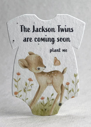 Custom, Personalized Infant Bodysuit Shape - Adorable Animals - Handmade Wildflower Seed Paper - 3.2" x 2.5" - Set of 18