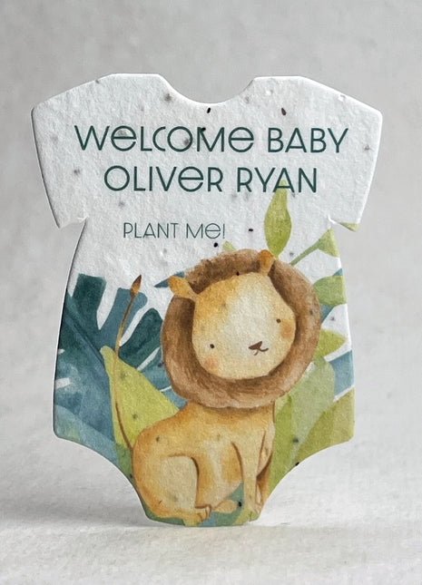 Custom, Personalized Infant Bodysuit Shape - Adorable Animals - Handmade Wildflower Seed Paper - 3.2" x 2.5" - Set of 18