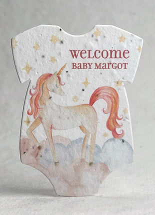 Custom, Personalized Infant Bodysuit Shape - Adorable Animals - Handmade Wildflower Seed Paper - 3.2" x 2.5" - Set of 18