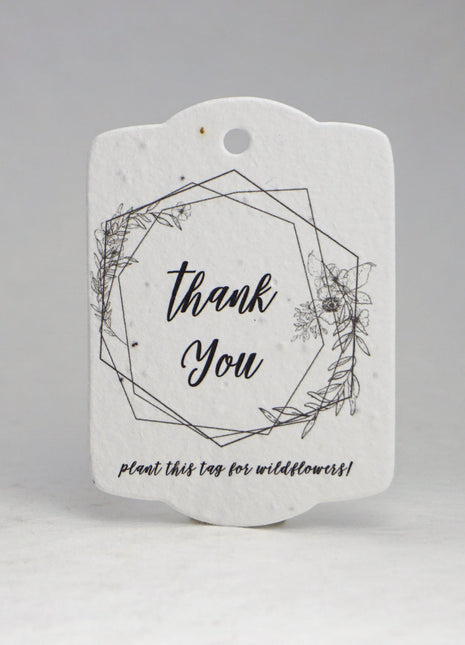 Custom, Personalized Tags - Handmade Wildflower Seed Paper - Thank You - 3.25" x 2.375" - Set of 16
