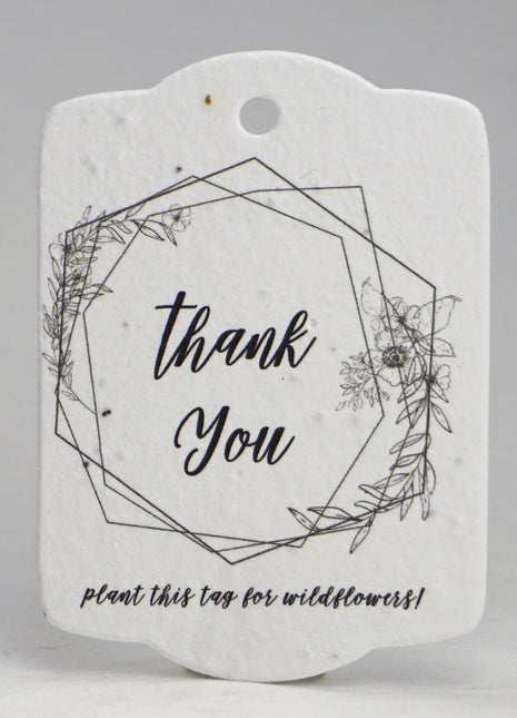 Custom, Personalized Tags - Handmade Wildflower Seed Paper - Thank You - 3.25" x 2.375" - Set of 16