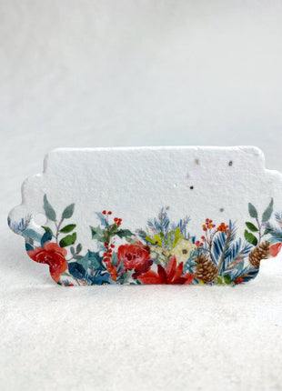 Personalized Seed Paper Gift Tags - 1.5" x 3" - Double Sided with Holiday Art & Message - Set of 36 or 96